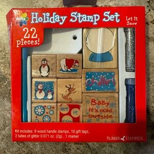 DELTA CREATIVE HOLIDAY SET CRAFTS CHRISTMAS WOOD STAMP SET Rubber Stamps SNOWMAN